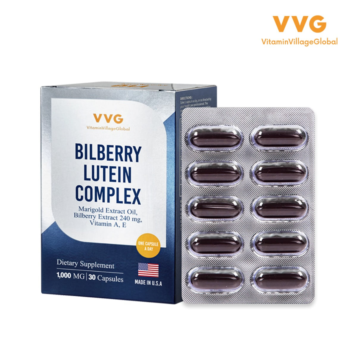 비타민마을 VVG 눈건강 빌베리 루테인 콤플렉스 비타민A 비타민E 4중기능성 눈영양제 1박스 1개월분