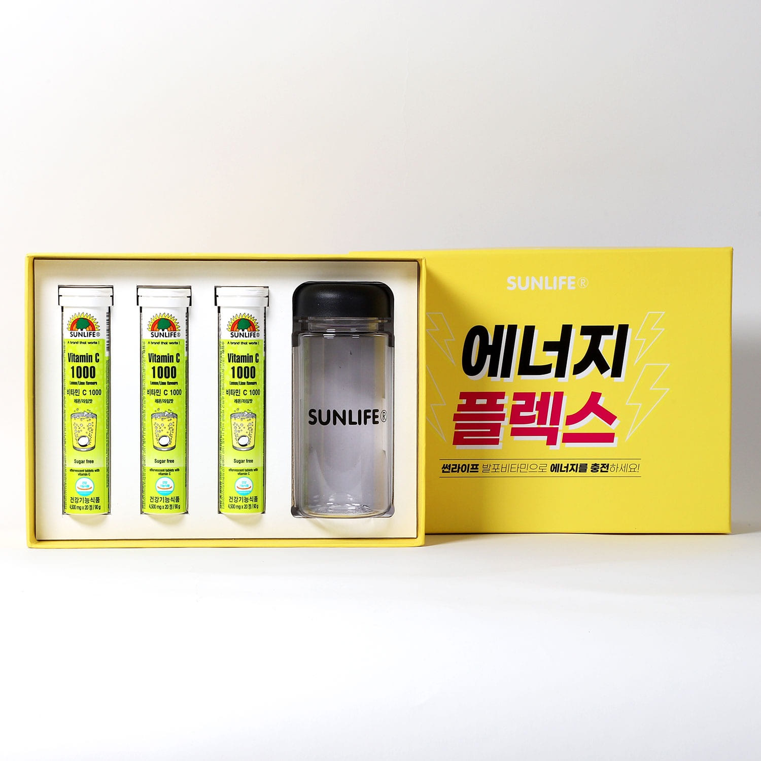 썬라이프 에너지플렉스 선물세트 비타민C 1000 레몬&amp;라임맛 3병 + 보틀