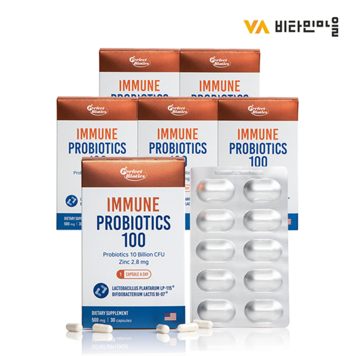 비타민마을 퍼펙트바이오틱스 다니스코 특허유산균 100%함유 이뮨 프로바이오틱스 100억보장 유산균 30캡슐 1개월분 x 6박스